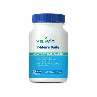 velavit v-mens daily tablet, bottle of velavit multivitamins for men Velavit V-Men's Daily 30 Tablet - Men's Multivitamin | 30 Tablets Velavit V-Men's Daily Tablets - Men's Multivitamin velavit, mens-multivitamin, daily-supplements, vitamins-and-minerals, herbal-extracts, amino-acids, wellness, health-supplement, daily-nutrition, ai-generated