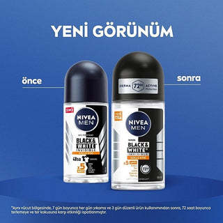 Nivea Men Black & White Invisible Deodorant for Men - Long Lasting Anti-Perspirant Protection, 72 Hours, Anti-Stain, Dermatologically Tested - 50ml Nivea Men Black & White Invisible Deodorant - 72hr Protection Nivea Men Deodorant, Black & White Invisible Deodorant, Long-lasting anti-perspirant, Dermatologically tested deodorant, Anti-stain deodorant for men, Men's grooming, Personal care, Deodorant for men, Anti-perspirant deodorant, 72-hour protection, Clothing protection, Skin care, X5 Anti Formula, Ethan
