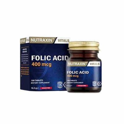 Nutraxin Folic Acid Supplement: 400mcg Tablets for Women's Health & Prenatal Support | Vitamin B9 for Healthy Cell Growt