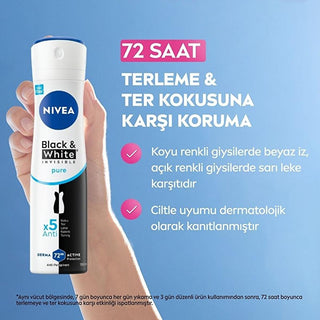 Nivea Women's Deodorant Spray - Black & White Invisible Pure, 72Hr Anti-Perspirant Protection, Long Lasting Odor Protection for Women Nivea Women's Deodorant Spray - 72Hr Protection women's deodorant spray, anti-perspirant deodorant, long-lasting deodorant, Nivea Black & White Invisible Pure, odor protection for women, feminine hygiene, personal care, anti-perspirant protection, sweat protection, body odor control, clothing-friendly deodorant, gentle deodorant, sensitive skin deodorant