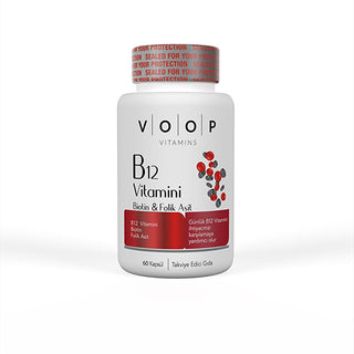 Voop Vitamin B12 Biotin Folic Acid Supplement - Energy, Hair & Nail Health Support - 60 Light-Protected Capsules Voop Vitamin B12 Biotin - Energy & Beauty Supplement Vitamin B12 supplement, Biotin supplement, Folic acid supplement, Vitamin B12 capsules, Biotin capsules, Folic acid capsules, Vitamin B12 Biotin Folic Acid, B12 supplement, Hair and nail vitamins, Energy supplement, Vitamin B12, Biotin, Folic Acid, capsule, light-proof packaging, adults, hair health, nail health, energy levels, fatigue reductio