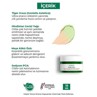 Sinoz Pure Cica Tiger Grass Facial Cream - Redness Relief, Tone Correction, Sensitive Skin Soothing, and Barrier Repair - Centella Asiatica Sinoz Cica Cream: Redness Relief & Skin Tone Correction Cica cream, Tiger grass cream, Redness relief cream, Skin tone correcting cream, Sensitive skin cream, Centella Asiatica cream, Soothing face cream, Anti-redness face cream, Facial redness treatment, Barrier repair cream, Facial Cream, Skin care, redness relief, skin tone correction, sensitive skin, Centella Asiati