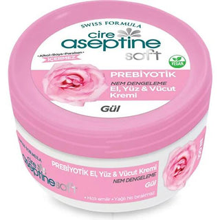 Cire Aseptine Soft Prebiyotik Moisturizing Cream with Vitamin E & Rose Extract - 3.38 fl oz Cire Aseptine Moisturizing Cream with Prebiotics & Vitamin E moisturizing cream, prebiotic skincare, Vitamin E cream, rose extract skincare, dermatologically tested cream, natural skincare, sensitive skin, dry skin, nourishing cream, skin health, skincare routine, prebiotic cream, paraben-free, alcohol-free, dye-free