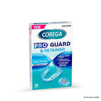 Corega Proguard & Retainer Cleaner: 30 Tablets - Kills 99.9% Odor-Causing Bacteria, Removes Stains & Discoloration - Ide
