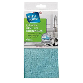 Flink & Sauber Microfiber Cleaning Cloth for Flat Surfaces - 4 Pack, Effective Multi-Surface Cleaner, Machine Washable Flink & Sauber Microfiber Cloth for Cleaning microfiber cleaning cloth, effective cleaning tool, machine washable cloth, multi-surface cleaner, dust and dirt removal, cleaning supplies, home cleaning, microfiber cloth, cleaning cloths, household cleaning products, eco-friendly cleaning