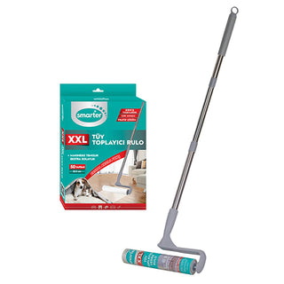 smarter xxl lint roller with pet hair remover sheets, close-up of smarter xxl lint roller in action, smarter xxl lint roller showing sticky sheets Smarter XXL Lint Roller - Efficient Hair Remover for Pet Owners and Housekeepers | 50 Sheets Smarter XXL Lint Roller - Pet Hair Remover smarter, lint-roller, pet-hair-remover, housekeeping, cleaning-tools, efficient-cleaning, home-care, furniture-cleaning, ai-generated, pet-owners