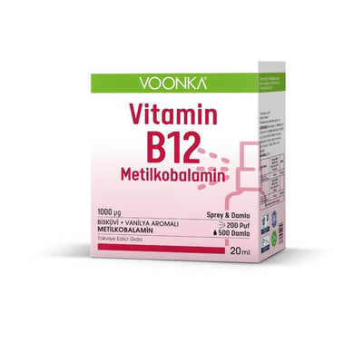 Voonka Vitamin B12 Methylcobalamin Supplement Spray & Drops 20ml - Boost Energy, Immune Support