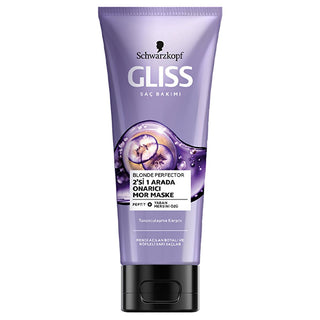 Gliss Blonde Perfector Purple Hair Mask: Anti-Brass, Color Correcting, & Peptide Repair for Blonde & Color Treated Hair Gliss Purple Hair Mask: Tone & Repair Blonde, Anti-Brass Purple hair mask, Blonde hair mask, Anti-brass mask, Color correcting mask, Peptide hair repair, Blueberry hair extract, Blonde perfector, Purple toning mask, Mask for blonde hair, Hair mask for color treated hair, hair mask, blonde hair, color treated hair, brassiness, toning, hair repair, peptide, blueberry extract, hair care, beau