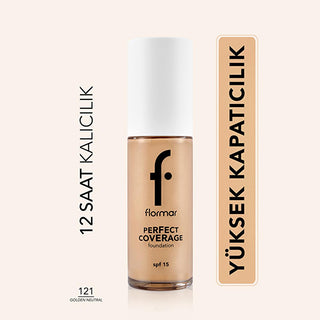 Flormar Perfect Coverage Foundation 121 Golden Neutral - Long-Lasting, SPF 15 Foundation for All Skin Types Flormar Perfect Coverage Foundation - Long-Lasting & SPF 15 long-lasting foundation, SPF 15 foundation, Flormar Perfect Coverage Foundation, foundation for all skin types, makeup with skincare benefits, cosmetic, beauty product, skincare makeup, daily wear makeup, special occasion makeup, almond oil benefits, olive oil extracts, flawless coverage, nourishing foundation