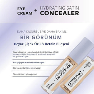 Pastel Makeup Eye Cream Concealer: 2-in-1 Hydrating Satin Concealer & Brightening Eye Cream for Dark Circles - Göz Kremi Aydınlatıcısı Pastel Eye Cream Concealer: Hydrating Dark Circle Eraser eye cream concealer, hydrating eye cream, satin concealer, dark circle concealer, brightening eye cream, eye care makeup, göz kremi, göz altı kapatıcısı, 24-hour hydration concealer, eye cream, concealer, hydrating, satin finish, dark circles, brightening, skin care, makeup, beauty, cosmetics, all skin types, white flo