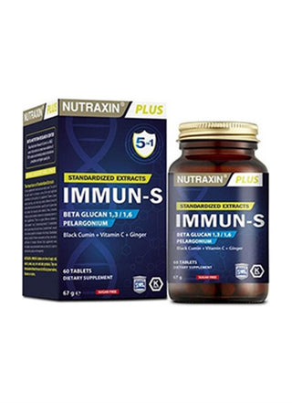 nutraxin immun-s tablets bottle, nutraxin immun-s tablets close-up, nutraxin immun-s tablets ingredients Nutraxin Immun-S Tablets - Immune Support | 60 Count Nutraxin Immun-S Tablets - Immune Support | 60 Count nutraxin, immune-support, vegetarian-supplement, vegan-supplement, beta-glucan, vitamin-c, black-seed, geranium-extract, ginger-extract, ai-generated