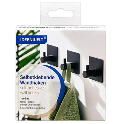 Ideenwelt Black Wall Mounted Organizer Set: Adhesive Bathroom Organizer with Toothbrush & Razor Holder - Space Saving 3-