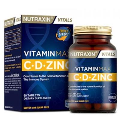 Nutraxin Vitamin Max C.D ‚inko: Immune Support - High Potency Vitamin C, D & Zinc Supplement for Vegans - 60 Tablets