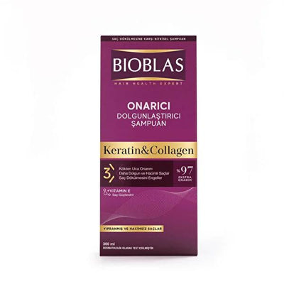 Bioblas Collagen & Keratin Volumizing Shampoo for Hair Loss - 12.18 fl oz Nourishing Hair Care
