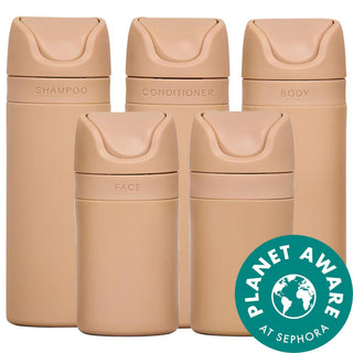 RIES Refillable Travel Container Set in Sand - Eco-Friendly, TSA-Approved Travel Bottles for Toiletries RIES Refillable Travel Container Set - Eco-Friendly Travel Bottles refillable travel containers, TSA-approved travel bottles, eco-friendly travel accessories, leak-proof travel containers, recycled plastic travel bottles, travel toiletries, sustainable travel, travel accessories, personal care products, eco-conscious travel, travel essentials