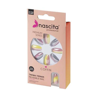 Nascita Premium Colorful False Nails - Coffin Shaped, 24-Piece Set, Model 184 Nascita Premium Colorful False Nails - Coffin Shaped Colorful false nails, Coffin shaped nails, Premium nail art, Nail enhancements, Nascita brand nails, Nail beauty products, False nail sets, Nail art supplies, Beauty and personal grooming, Nail care products, Nail fashion, Nail style, Nail accessories