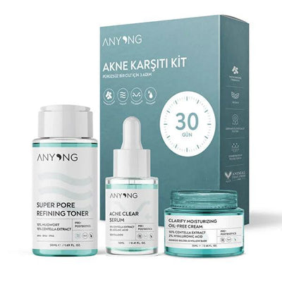 Anyong Acne Treatment Kit: AHA BHA PHA Toner, Azelaic Acid Serum & Oil-Free Moisturizer for Clear, Poreless Skin