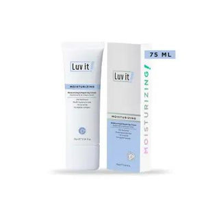 luvit moisturizing repair cream 75ml, luvit cream texture in jar, application of luvit cream on skin Luv it Moisturizing Repair Cream - Deep Hydration | 75ml Luv it Moisturizing Repair Cream - 75ml moisturizing-cream, repair-cream, skincare, hydration, anti-aging, sensitive-skin, daily-use, hyaluronic-acid, panthenol, ai-generated