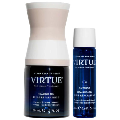 Virtue Heal & Shine Hair Oil Duo: Repair Dry, Damaged Hair, Boost Shine, Lightweight, Vegan & Cruelty-Free - Split Ends 