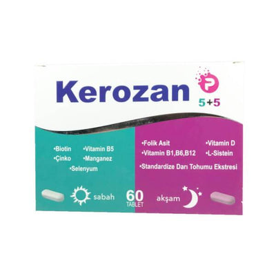 Kerozan P 60 Tablet: Vitamin B5, Zinc, Biotin, Folic Acid & Selenium Dietary Supplement for Enhanced Hair, Skin, Nails &