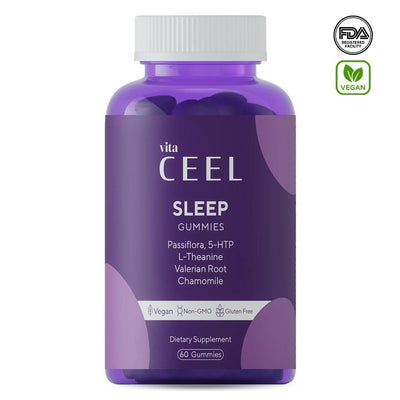 Vita Ceel Sleep Supplement Gummies for Adults - Natural Relaxation Support with Passiflora, 5-HTP, L-Theanine - 60 Count
