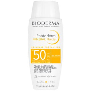 Bioderma Photoderm Mineral Sunscreen Fluid SPF 50+ - Hypoallergenic, Water-Re...