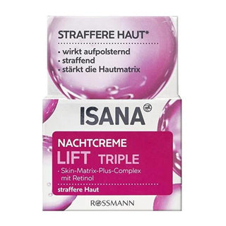 Isana Lift Triple Action Night Cream: Nourishing, Firming & Anti-Aging - Hyaluronic Acid, Wrinkle Reduction, Mature Skin Care - 1.69 fl oz Isana Night Cream: Anti-Aging, Firming & Wrinkle Reduction night cream, anti-aging cream, firming cream, nourishing night cream, hyaluronic acid cream, skin lifting cream, mature skin care, wrinkle reduction, Isana night cream, women 40+, overnight skincare, shea butter, jojoba oil, skin regeneration, skin hydration, wrinkle cream, face cream, facial moisturizer, beauty,
