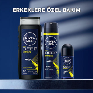 Nivea Men Deep Extreme Roll-on Deodorant for Active Men - Long Lasting Anti-Perspirant Protection, 72 Hours Sweat Control, Active Carbon Formula Nivea Men Deep Extreme Deodorant - 72 Hour Protection Nivea Men Deodorant, Roll-on Deodorant for Men, Long-lasting Anti-perspirant, Active Carbon Deodorant, Dermatologically Tested Deodorant, Men's Grooming, Personal Care, Anti-perspirant Deodorant, Sweat Control, Odor Protection, Active Lifestyle, Sports Deodorant, Sensitive Skin Friendly