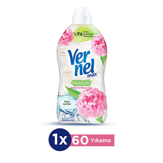 vernel max peony and white tea fabric softener bottle, close up of vernel max peony fabric softener Vernel Max Peony & White Tea Fabric Softener - Long-Lasting Aroma for Homeowners and New Moms | 1440 ml Vernel Max Peony & White Tea Fabric Softener 1440 ml fabric-softener, vernel, laundry-care, vitamin-e, soft-clothes, long-lasting-scent, peony, white-tea, homeowners, ai-generated
