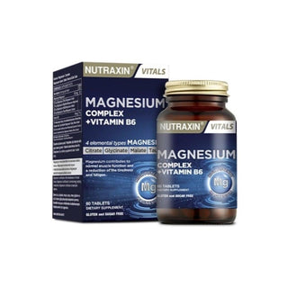 Nutraxin Magnesium Complex + Vitamin B6 Supplement - 60 Tablets, Supports Energy Production and Muscle Function Nutraxin Magnesium Complex + Vitamin B6 - 60 Tablets Magnesium Supplement, Vitamin B6 Supplement, Dietary Supplement, Health and Wellness, Nutritional Supplement, Energy Production, Muscle Health, Natural Supplements, Gluten-Free, Dairy-Free, Soy-Free, Corn-Free, Yeast-Free, Starch-Free, Sugar-Free, Salt-Free