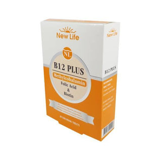 New Life Vitamin B12 Plus 60 Tablets - Methylcobalamin, Folic Acid, Biotin Supplement for Energy & Health
