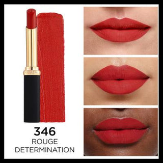 L'Oreal Paris Color Riche Intense Volume Matte Lipstick - 346 Rouge Determination -  Volumizing, Hydrating Red Matte Lipstick L'Oreal Paris Matte Lipstick - Volumizing & Hydrating - Rouge 346 matte lipstick, volumizing lipstick, hyaluronic acid lipstick, red matte lipstick, Loreal lipstick, fuller lips lipstick, long lasting matte lipstick, rouge lipstick, 346 Rouge Determination, lipstick, matte finish, volumizing effect, hydrating lipstick, intense color, lip color, makeup, beauty, cosmetics, lip enhancem