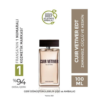 Yves Rocher Cuir Vetiver Men's Perfume EDT 100ml - Woody, Masculine Fragrance Yves Rocher Cuir Vetiver EDT 100ml - Masculine Fragrance Men's Perfume, Yves Rocher Cuir Vetiver, EDT 100ml, Woody Fragrance, Masculine Perfume, Plant-based Perfume, Long-lasting Fragrance, Yves Rocher Perfume, Natural Fragrance, Eco-friendly Perfume, Men's Grooming, Fragrance for Him, Woody Scents, Masculine Scents, Everyday Fragrance