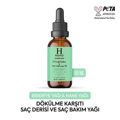 Hoito Rosemary & Peppermint Hair Oil: Superfood Anti-Hair Loss & Scalp Treatment - Promotes Hair Growth, Thickening, and