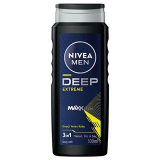 Nivea Men Deep Extreme Shower Gel for Men - Energizing, Dermatologically Tested, 16.91 fl oz Nivea Men Deep Extreme Shower Gel - Energizing & Dermatologically Tested Nivea Men Shower Gel, Deep Extreme Shower Gel, Men's Grooming Products, Dermatologically Tested Shower Gel, Energizing Shower Gel for Men, Shower Gel for Men, Men's Hygiene, Grooming Essentials, Refreshing Shower Gel, Nivea Men, MAXXTECH Formula, Energizing Fragrance, Multi-Purpose Cleanser