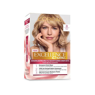 Loreal Paris Excellence Creme Hair Dye - 8 Dark Blonde, Long Lasting Color & Nourishment Loreal Paris Excellence Creme Hair Dye - 8 Dark Blonde Loreal Paris Excellence Creme Hair Dye, 8 Dark Blonde hair color, At home hair dye, Long lasting hair color, Nourishing hair dye, Hair care, Hair coloring, Grey hair coverage, Pro-Keratin hair dye, Ceramide hair mask