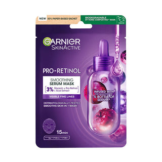 Garnier Pro-Retinol Sheet Mask: Anti-Aging Face Mask to Reduce Wrinkles & Fine Lines, Hydrating & Skin Smoothing Garnier Pro-Retinol Sheet Mask: Anti-Aging & Hydrating pro-retinol sheet mask, anti-aging face mask, wrinkle reducing mask, hydrating sheet mask, fine line treatment, Garnier pro-retinol mask, açai extract skincare, skin smoothing mask, facial sheet mask, anti-aging skincare, wrinkle reduction, hydration, skin smoothing, fine lines, pro-retinol, glycerin, açai extract, paper mask, 15-minute mask,