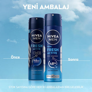 NIVEA MEN Fresh Active Men's Deodorant Spray - 48 Hour Protection, Oceanic Scent, Aluminum-Free NIVEA MEN Fresh Active Deodorant Spray - 48 Hour Protection Men's Deodorant Spray, Long-lasting Deodorant, NIVEA MEN Fresh Active, Aluminum-free Deodorant, Oceanic Scent Deodorant, 48-hour Deodorant Protection, Men's Grooming, Personal Care, Freshness, Confidence, Derma Active Protection, NIVEA INFINIFRESH, Powder-free, Dermatologically Tested, Men's Health, Hygiene Products