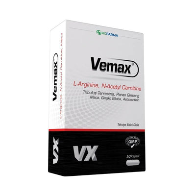 Vemax: Vitality & Energy Herbal Supplement - L-Arginine, Acetyl L-Carnitine, Zinc, & CoQ10 - 30 Halal Capsules