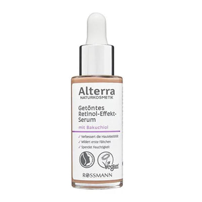 Alterra Vegan Retinol Alternative Serum with Bakuchiol & Organic Aloe Vera - Tinted Anti-Aging Formula for Fine Lines & 