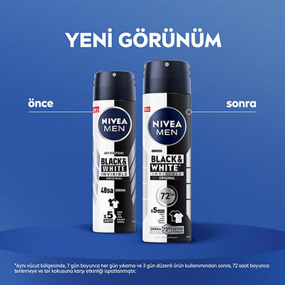 Nivea Men Black & White Invisible Original Deodorant Spray - 72-Hour Anti-Perspirant Protection for Men, Prevents Sweat 