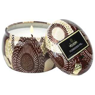 Voluspa Mini Forbidden Fig Scented Candle: Elegant Floral Fragrance, Decorative Tin - 25 Hour Burn Time Voluspa Fig Candle: Floral Scented Candle, 25 Hour Burn scented candle, fragrance candle, voluspa candle, fig candle, mini tin candle, floral candle, home fragrance, decorative candle, gift candle, forbidden fig candle, candle, home decor, aromatherapy, relaxing, fragrance, coconut wax, mandarin, musk, home, gifts, home scent, home scents, mandarin candle, party favors, travel candle, small candle, candle