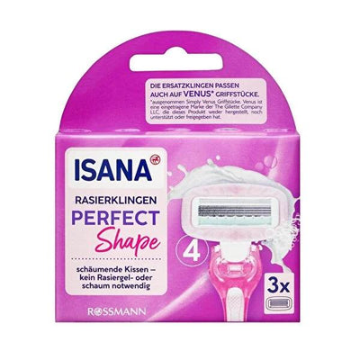 Isana Women's 4-Blade Replacement Razor Blades - Smooth Shaving, Moisturizing Strips, Vegan, Compatible with Gillette Ve