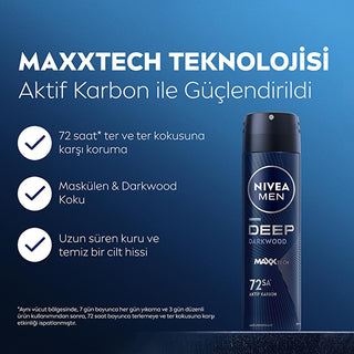 Nivea Men Deep Dimension Deodorant Spray - Long Lasting Anti-Perspirant Protection for Men, 72 Hours Sweat & Odor Control, Active Carbon, Masculine Scent Nivea Men Deep Dimension Deodorant Spray - 72hr Protection Nivea Men Deodorant Spray, Deep Dimension Deodorant, Long-lasting Anti-perspirant, Active Carbon Deodorant, Men's Personal Care, Men's Grooming, Deodorant for Men, Anti-perspirant Deodorant, Sweat Protection, Body Odor Control, Masculine Scent, 72 Hour Protection
