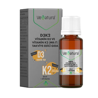 VeNatura Vitamin D3K2 Dietary Supplement Drops - 20ml - Supports Immune System & Bone Health VeNatura Vitamin D3K2 Drops - Boost Immune & Bone Health Vitamin D3K2 supplement, Dietary supplement for bone health, Immune system support, Vitamin K2 Menaquinone-7, Non-medicinal health supplement, Health and wellness, Dietary supplements, Vitamin D3, Vitamin K2, Bone health support, Immune health, Natural supplements, Health-conscious, Wellness products
