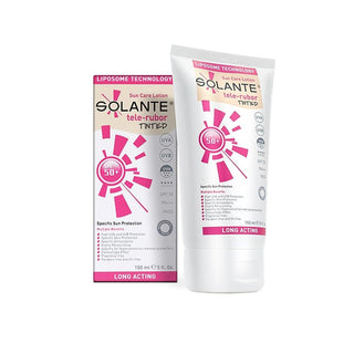 solante tinted spf 50 sunscreen bottle, application of tinted sunscreen, model using solante sunscreen on face Solante Tinted SPF 50+ Sunscreen - Non-Comedogenic | 150 ml Solante Tinted SPF 50+ Sunscreen | 150 ml solante, sunscreen, spf50, tinted, sensitive-skin, non-comedogenic, moisturizing, anti-redness, ai-generated, daily-skin-care