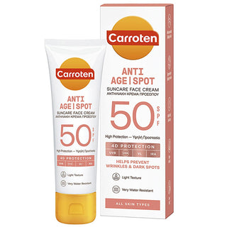 Carroten SPF50 Anti-Aging & Spot Sunscreen Face Cream: High Protection, Hyaluronic Acid, Water Resistant - Fight Wrinkles & Sun Spots! Carroten SPF50 Sunscreen: Anti-Aging, High Protection Face Cream! SPF50 sunscreen, anti-aging sunscreen, sunscreen for face, hyaluronic acid sunscreen, high protection sunscreen, water resistant sunscreen, sunscreen for wrinkles, sunscreen for sensitive skin, broad spectrum sunscreen, sunscreen for sun spots, sunscreen, face cream, anti-aging, sun protection, hyaluronic acid