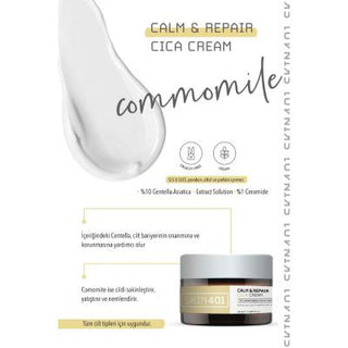 Skin401 Calm Repair Cica Cream - Soothing Face Cream for Sensitive Skin, Redness Relief & Skin Barrier Repair - Vegan & Cruelty-Free, 50ml Skin401 Cica Cream: Soothe & Repair Sensitive Skin | Vegan Cica cream, skin repair cream, soothing face cream, vegan skincare, sensitive skin cream, Centella Asiatica cream, skin barrier repair, redness relief cream, facial cream, sensitive skin, irritated skin, skin barrier, vegan, cruelty-free, hydration, redness, Chamomile Extract, Ceramide NP, Niacinamide, Sodium Hya