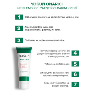 Sinoz Pure Cica Cream: Intensive Hydration & Repair - Soothing Centella Asiatica, Squalane & Aloe Vera -  Sensitive Skin Moisturizer, Post-Procedure Care Sinoz Cica Cream: Soothe & Repair Skin - Sensitive Skin Moisturizer Cica cream, Centella Asiatica cream, Soothing moisturizer, Repairing skin cream, Sensitive skin moisturizer, Post tattoo care cream, Post shave balm, Post laser treatment cream, Squalane moisturizer, Aloe vera face cream, facial moisturizer, dry skin, irritated skin, redness relief, skin b