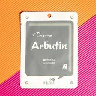 mjcare arbutin mask packaging, close up of mjcare arbutin mask, application of mjcare arbutin mask MjCare Arbutin Mask - Brightening Face Mask | 22g MjCare Arbutin Mask - Brightening 22g mjcare, arbutin-mask, brightening-face-mask, skincare, single-use-mask, moisturizing, skin-tone-evening, hyaluronic-acid, ai-generated, skin-care-needs